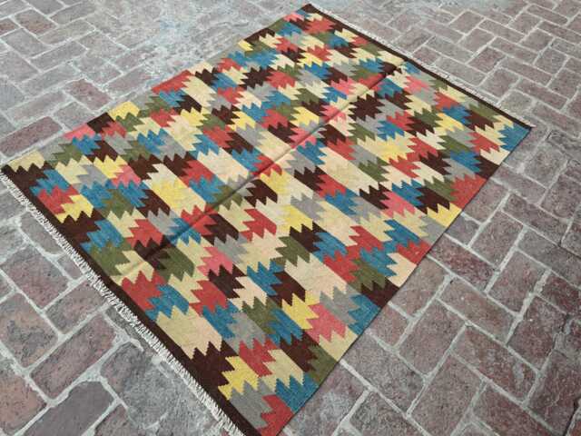 4x6 Modern Colorful Afghan Turkmen Kilim - Hand-Knotted Wool Tribal Rug Unique Flatweave Carpet For Contemporary, Boho Interiors- Gift - image 1