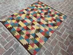 4x6 Modern Colorful Afghan Turkmen Kilim - Hand-Knotted Wool Tribal Rug Unique Flatweave Carpet For Contemporary, Boho Interiors- Gift - thumbnail 1