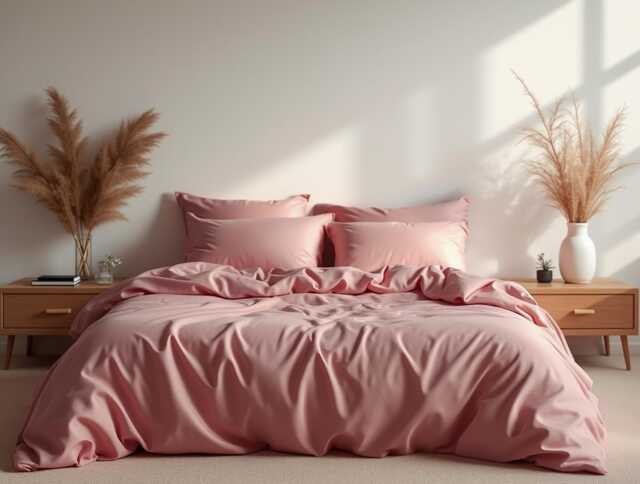 Dusty Pink Sateen Bedding Set 1 Duvet Cover & 2 Pillowcases Cotton Satin Comforter - image 1