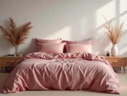 Dusty Pink Sateen Bedding Set 1 Duvet Cover & 2 Pillowcases Cotton Satin Comforter - thumbnail 1