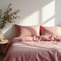 Dusty Pink Sateen Bedding Set 1 Duvet Cover & 2 Pillowcases Cotton Satin Comforter - thumbnail 3