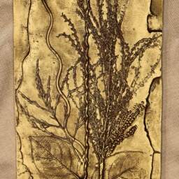 Bas Relief Wall Sculpture Autumn Grasses & Ferns Original Art Piece Unique Home Decor Office Nature Enthusiast Gift Idea Gold Tile - thumbnail 2