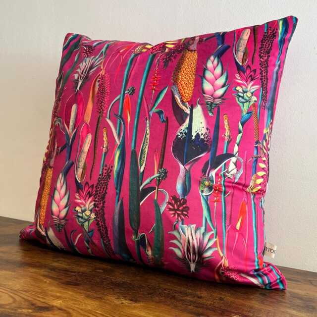 Cerise Botanical Velvet Cushion Handmade Floral Scatter Cushion - image 1