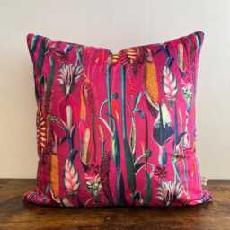 Cerise Botanical Velvet Cushion Handmade Floral Scatter Cushion - thumbnail 2