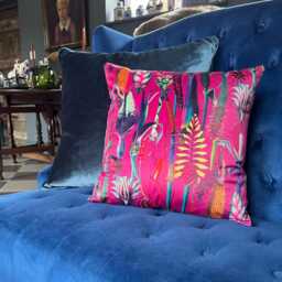 Cerise Botanical Velvet Cushion Handmade Floral Scatter Cushion - thumbnail 3
