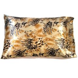 Bed Pillow Cases. Gold, Tan & Black Serengeti Print. Charmeuse Satin. Washable. Dryer Safe