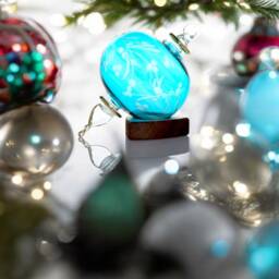 Blown Glass Christmas Ornament - Turquoise Hanging Ball, Engraved - thumbnail 3