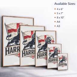 Lion Personalised Name England Flag Wall Art Poster Football Supporter Decor St Georges Cross Sports Present Fan Custom Bedroom Gift Print - thumbnail 3