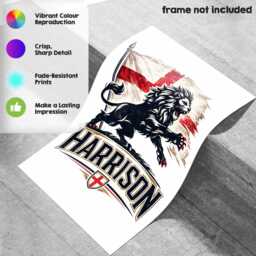 Lion Personalised Name England Flag Wall Art Poster Football Supporter Decor St Georges Cross Sports Present Fan Custom Bedroom Gift Print - thumbnail 4