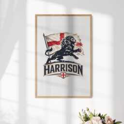 Lion Personalised Name England Flag Wall Art Poster Football Supporter Decor St Georges Cross Sports Present Fan Custom Bedroom Gift Print - thumbnail 1