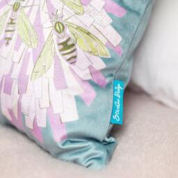 Bees On Flower Cushion - Handmade Digitally Printed Luxurious Shimmer Velvet Cushion, Decorative Pillow Cover, Living Room Decor - thumbnail 3