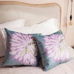 Bees On Flower Cushion - Handmade Digitally Printed Luxurious Shimmer Velvet Cushion, Decorative Pillow Cover, Living Room Decor - thumbnail 2