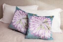 Bees On Flower Cushion - Handmade Digitally Printed Luxurious Shimmer Velvet Cushion, Decorative Pillow Cover, Living Room Decor - thumbnail 1