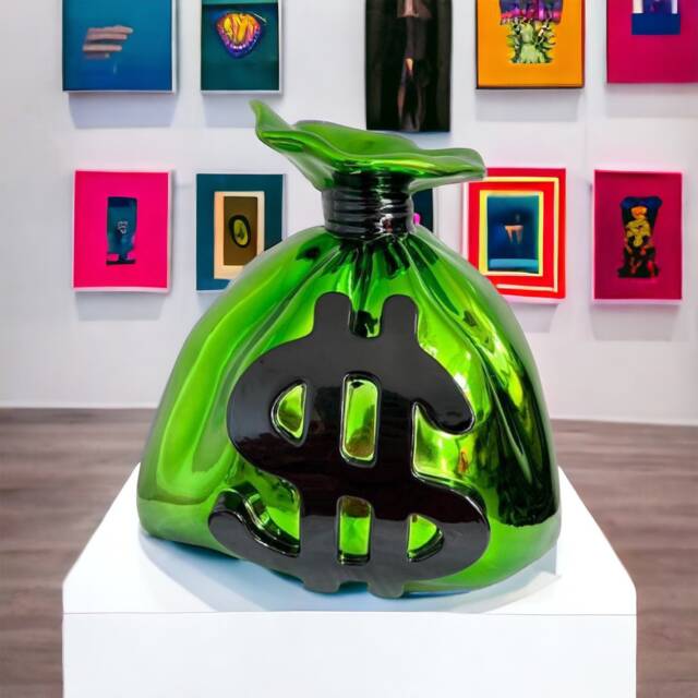 Chrome Green Money Bag Sculpture Pop Art Inspired Statue - image 1