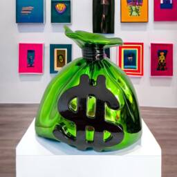 Chrome Green Money Bag Sculpture Pop Art Inspired Statue
