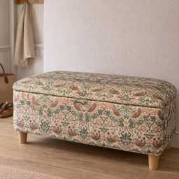 Storage Bench in William Morris Strawberry Thief Handmade Ottoman With Wooden Legs - thumbnail 1