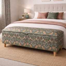 Storage Bench in William Morris Strawberry Thief Handmade Ottoman With Wooden Legs - thumbnail 2