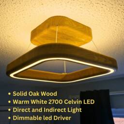 Ivylux Handcrafted Oak Wooden Led Ceiling Square Lamp With Dimmable Warm Light - thumbnail 2