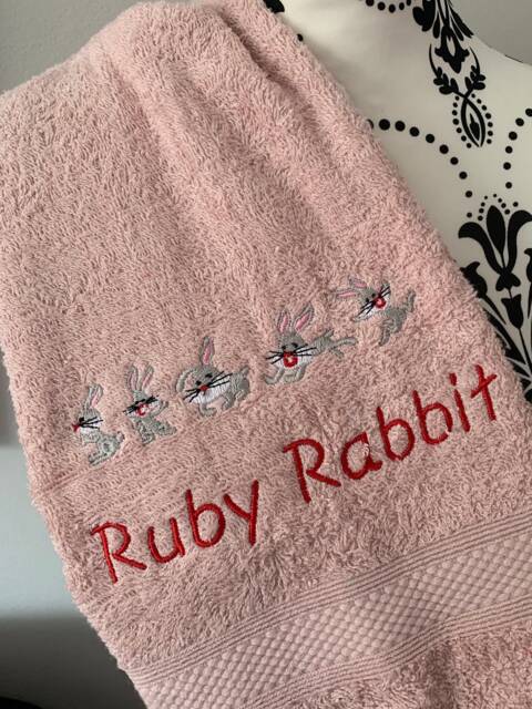 Rabbit/Bunny Towel - Personalised Face Cloth Hand Bath = Embroidered - image 1
