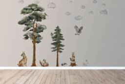 Woodland Forest Wall Decals Watercolor Animals & Trees - Removable Stickers - Peel & Stick Art, Childrens Room Decor - thumbnail 1