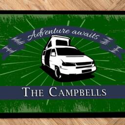 Personalised Pop Top Campervan Door Mat - Motorhome Adventure Awaits - Green 60 X 40cm, Non Slip - thumbnail 3