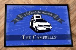 Personalised Pop Top Campervan Door Mat - Motorhome Adventure Awaits - Green 60 X 40cm, Non Slip
