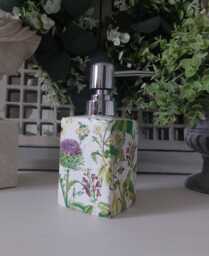 Lovely Thistle & Wildflower Floral Decoupaged Ceramic Soap Dispenser. Matching Items Available