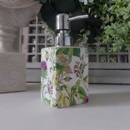 Lovely Thistle & Wildflower Floral Decoupaged Ceramic Soap Dispenser. Matching Items Available - thumbnail 2