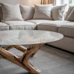 Concrete With Scratches Glass Table Top, Gray Round Cover, Scratch-Resistant Layer, Modern Tabletop - thumbnail 2