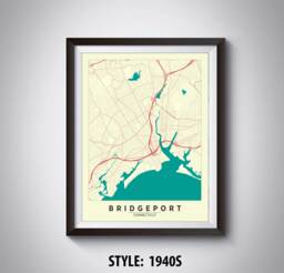 Bridgeport Ct Map Print Vintage Style Wall Art - thumbnail 1