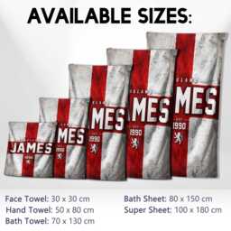Personalised Name Year England Flag Bath Beach Towel Three Lions Football T Shirt Number Supporter St Georges Cross Sports Fan Holiday Gift - thumbnail 4