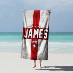 Personalised Name Year England Flag Bath Beach Towel Three Lions Football T Shirt Number Supporter St Georges Cross Sports Fan Holiday Gift