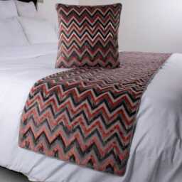 King/Queen Twin Grey Bed Runner With Decorative Throw Pillow Cover, Velvet Bead Embroidery, Modern Contemporary - Blushed Chevron - thumbnail 2