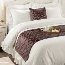 King/Queen Twin Grey Bed Runner With Decorative Throw Pillow Cover, Velvet Bead Embroidery, Modern Contemporary - Blushed Chevron - thumbnail 3