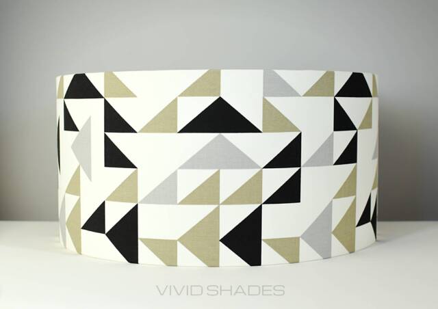 Geometric Funky Fabric 30 Or 40cm Handmade Vivid Shades Lampshade, Modern Retro Triangle Pattern Custom Made Drum Shade Black & White - image 1