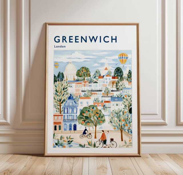 Greenwich Poster, London Art Print, Prime Meridian, Cutty Sark, Royal Observatory, Landmark Gift - image 1
