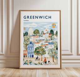 Greenwich Poster, London Art Print, Prime Meridian, Cutty Sark, Royal Observatory, Landmark Gift - thumbnail 1