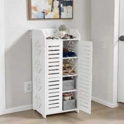 Modern Shoe Storage Organisation 5 Tier White Cabinet Entryway Shelf - thumbnail 3