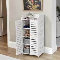 Modern Shoe Storage Organisation 5 Tier White Cabinet Entryway Shelf - thumbnail 2