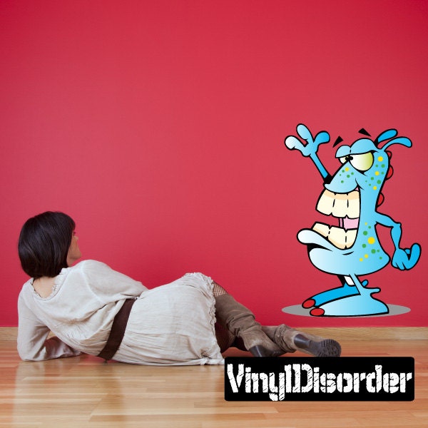 Alien Waving Cartoon Critter - Vinyl Wall Decal Fabric Sticker Alientfcolor001
