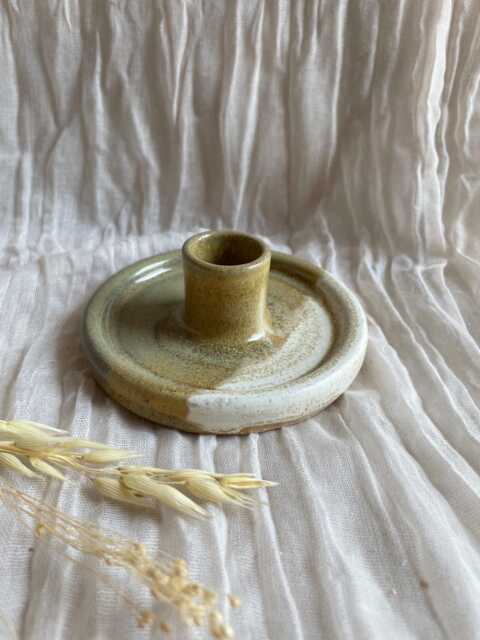 Bamboo Candlestick Set, Handmade Ceramics, Green & Cream Candle Gift Homeware, Boho Home Decor, Stick Holder, Birthday - image 1