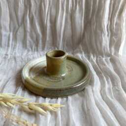 Bamboo Candlestick Set, Handmade Ceramics, Green & Cream Candle Gift Homeware, Boho Home Decor, Stick Holder, Birthday - thumbnail 3