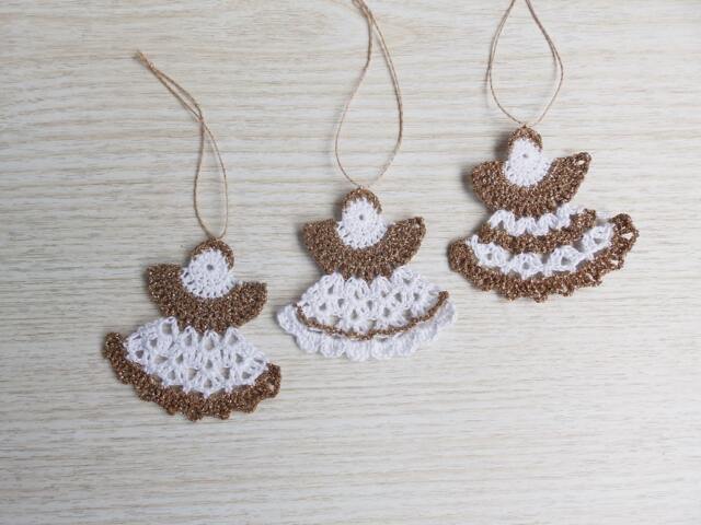Crochet Christmas Angel Ornaments, Handmade Holiday Decor - Set Of 3 - image 1