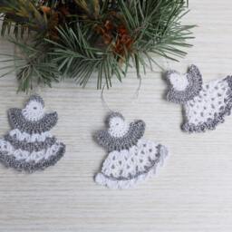 Crochet Christmas Angel Ornaments, Handmade Holiday Decor - Set Of 3 - thumbnail 4