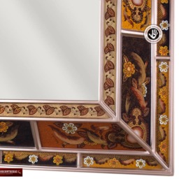 "Hand Crafted Reverse Painted Glass Wood Rectangular Wall Mirror Decor, ""Fall" - thumbnail 3