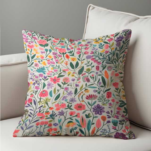 Colorful Floral Cushion Cover, Wildflower Pattern Decorative Throw Pillowcase, Botanical Spring Sofa Case - image 1