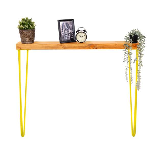 Reclaimed Timber Console Table Yellow Hairpin Legs, Fsc Wood - image 1