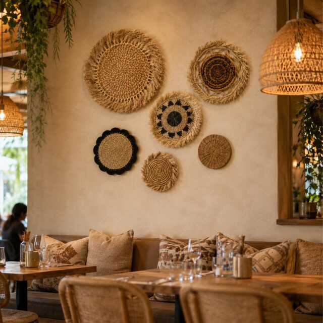 Seagrass Wall Decor Setof 6 Woven Rattan Circle Art Boho Gallery Hanging - image 1
