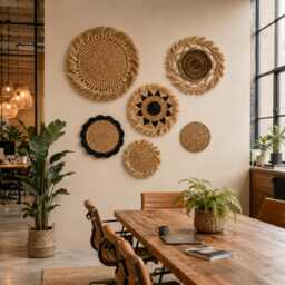 Seagrass Wall Decor Setof 6 Woven Rattan Circle Art Boho Gallery Hanging - thumbnail 3