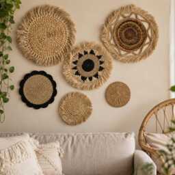 Seagrass Wall Decor Setof 6 Woven Rattan Circle Art Boho Gallery Hanging - thumbnail 4